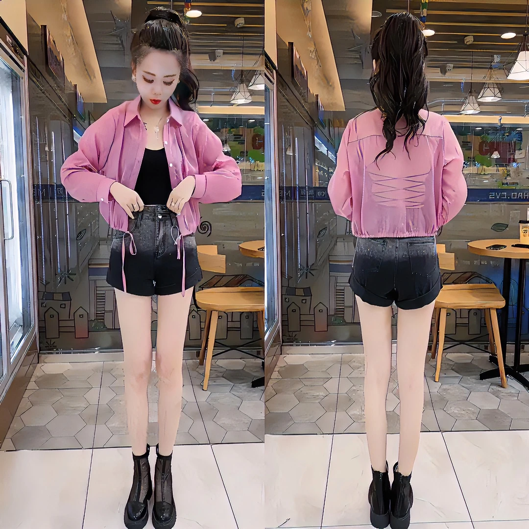 2024年夏季短款抽绳防晒衣雪纺开衫上衣慵懒风白色超仙外搭衬衣女