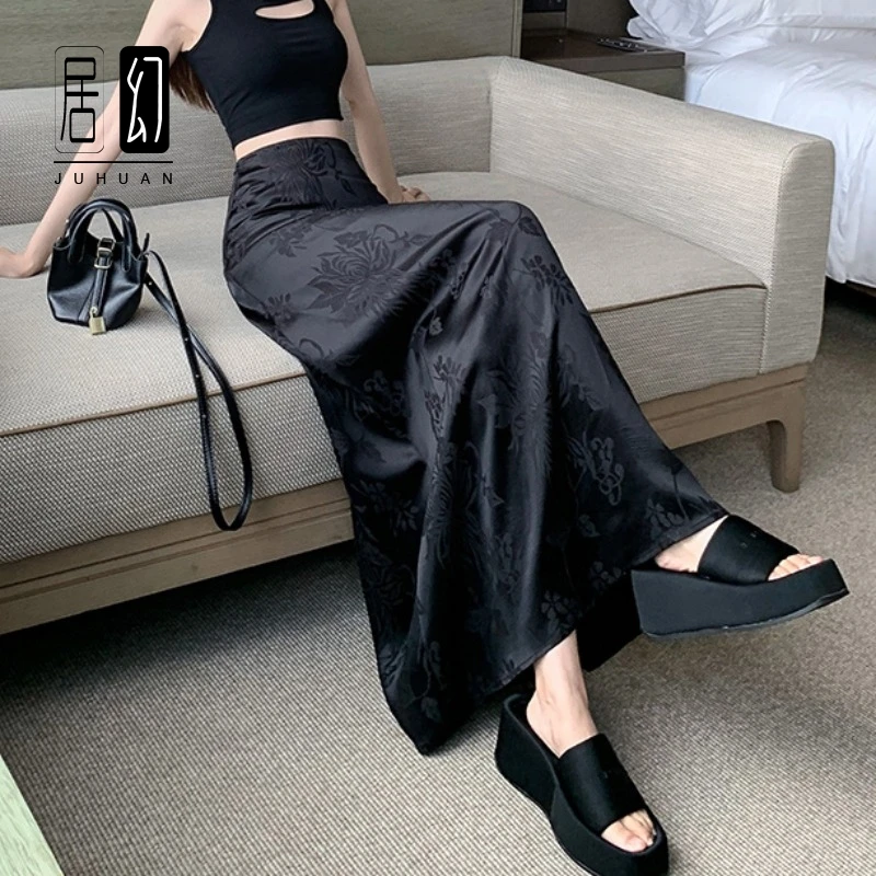 居幻新中式提花半身裙女秋冬高腰遮胯显瘦高个子超长到脚踝长裙