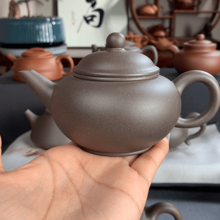 紫砂茶壶大水潭青灰紫衣老块210