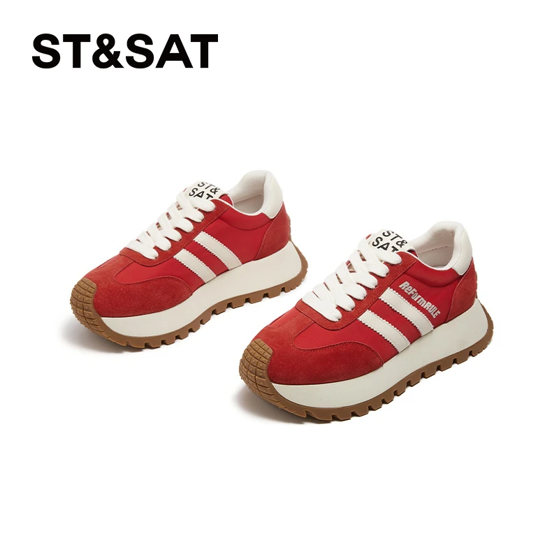 【品牌新款】ST&SAT/星期六红色德训鞋2025新款女鞋百搭跑步鞋2411