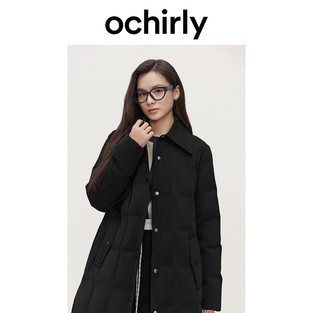 339630【丽公主】ochirly绗缝衬衫羽绒服外套中长款气质腰带