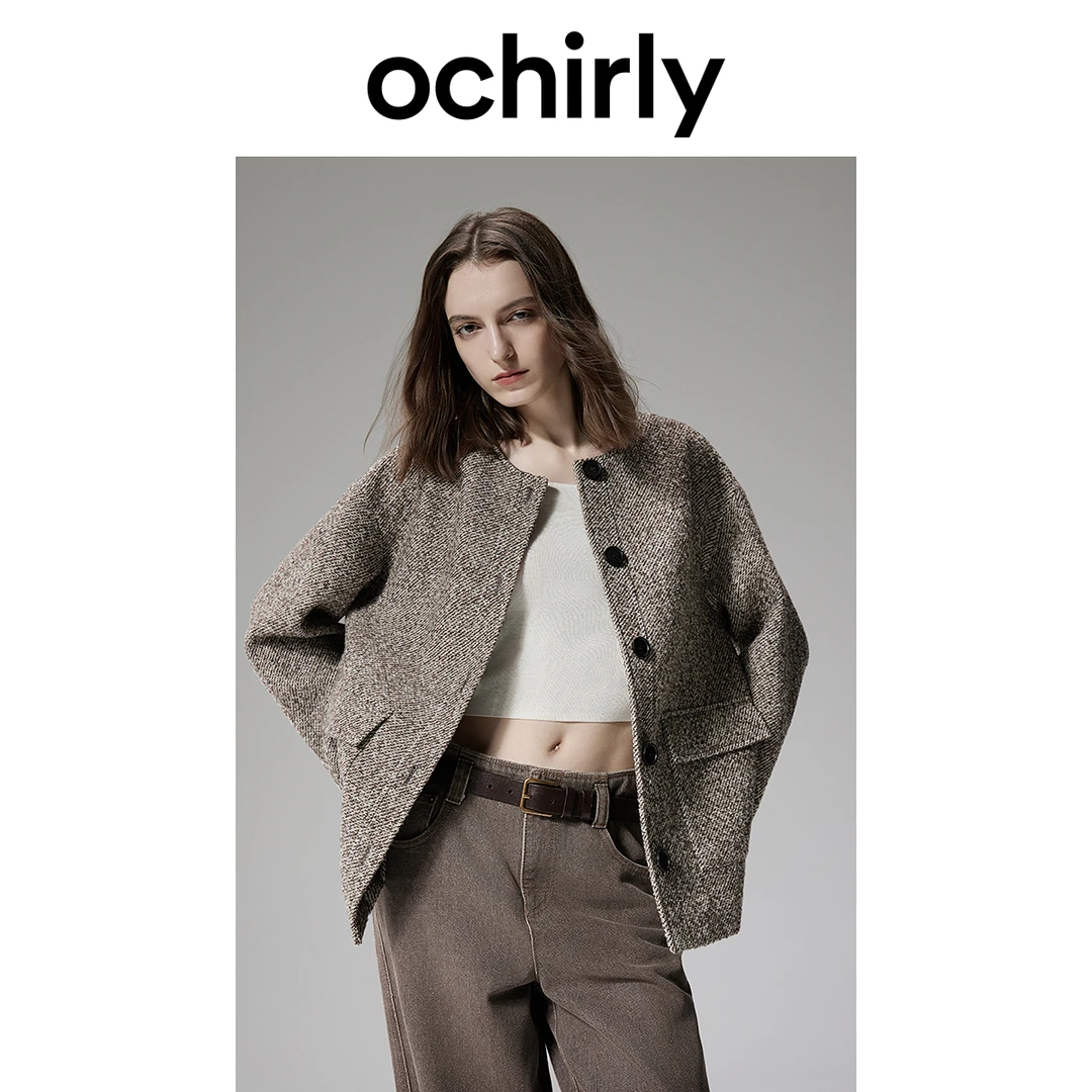 ochirly 小香风毛呢外套女宽松保暖复古气质秋季新品