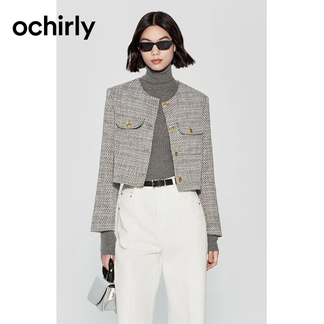 4164【CC王专属】欧时力微闪金属丝高级CE风小香风外套秋装