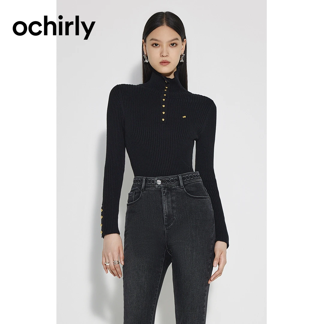 ochirly欧时力 打底衫修身高领毛衣女秋冬千金风针织设计感