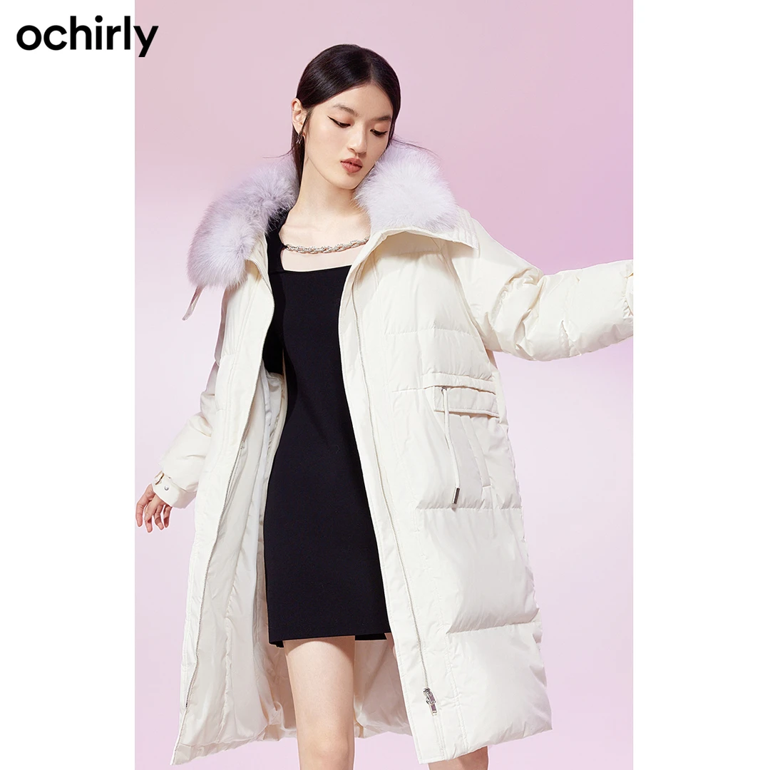 ochirly欧时力 可拆狐狸毛领长款羽绒服外套女冬装保暖大衣