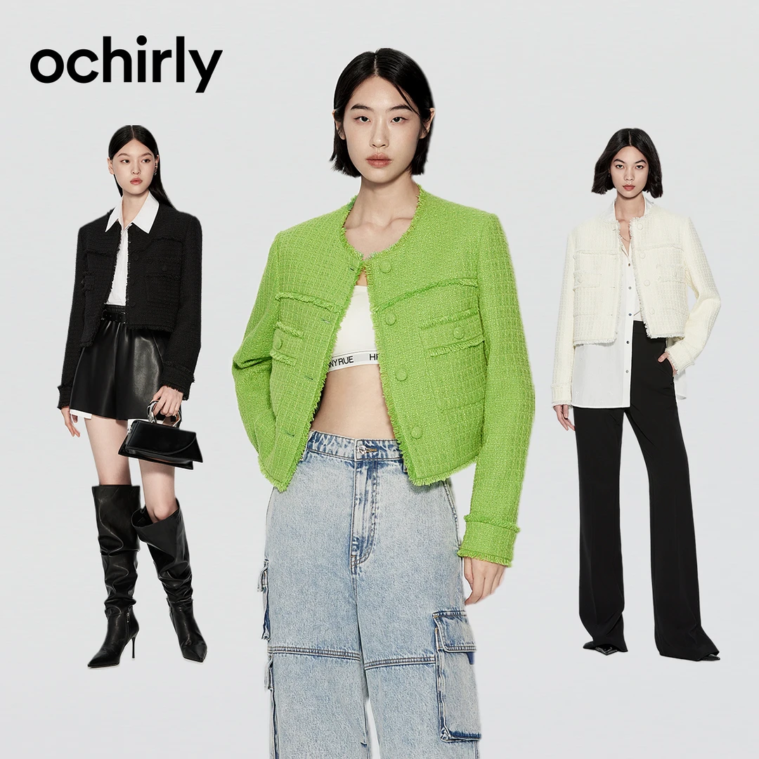 4315【CC王专属】欧时力金葱高奢肌理面料短截箱型法式小香风外套