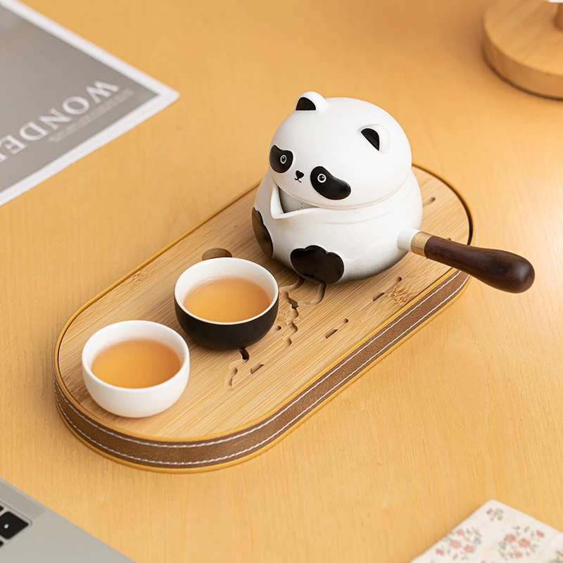 熊猫便携式陶瓷干泡台一壶二杯快客杯单人功夫车载户外茶具创意
