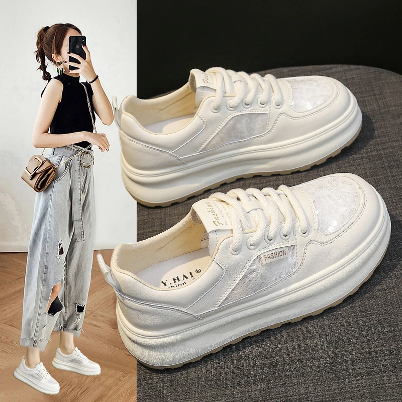 透气亮片网面女鞋小白鞋休闲板鞋百搭夏季厚底松糕韩版ins鞋子