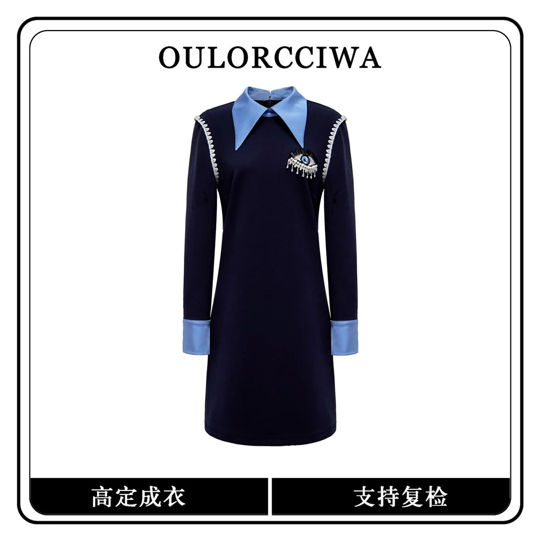 【CC】B68新款秋冬轻奢新款气质显瘦时尚女士连衣裙QS-73936-蓝色