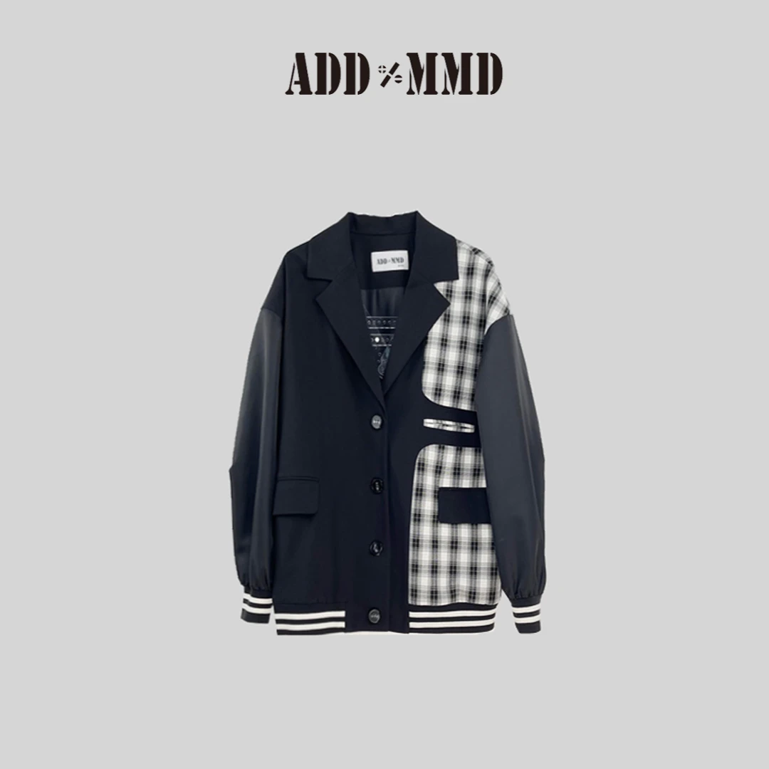 ADDMMD设计师小众休闲运动不对称撞色格子时尚拼接设计感宽松西装
