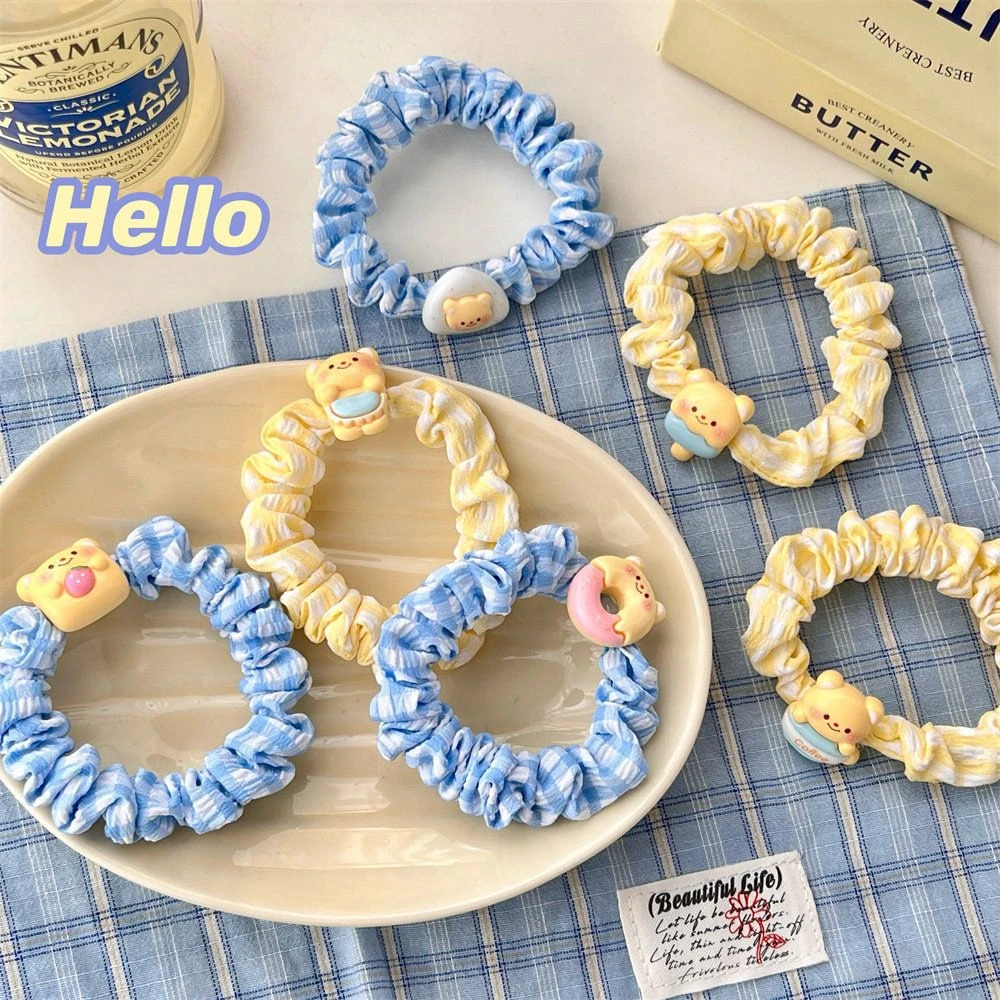 可爱奶黄小熊大肠发圈少女心甜美风发绳学生高弹力扎马尾卡通皮筋