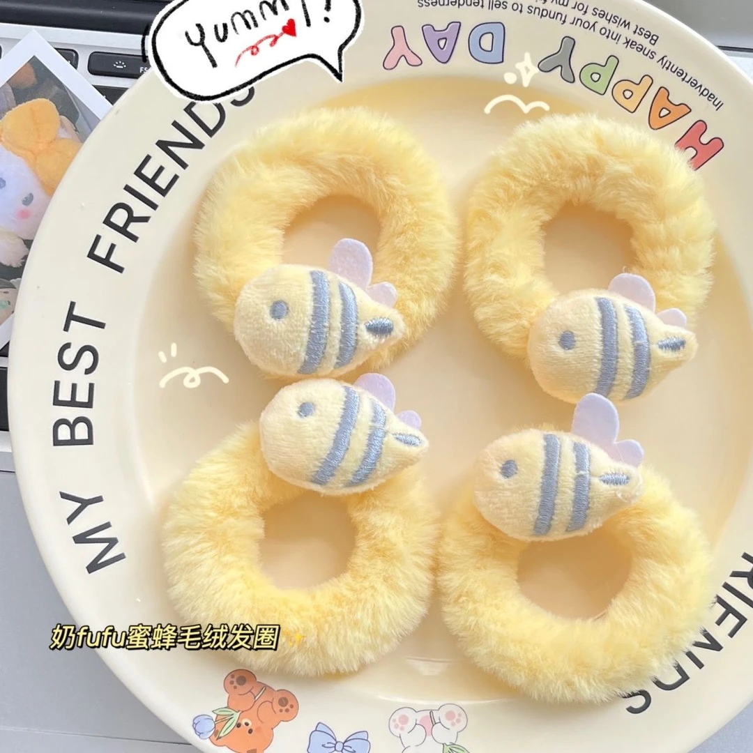 奶乎乎蜜蜂毛绒发圈ins少女心可爱软萌秋冬软糯发绳学生马尾发饰