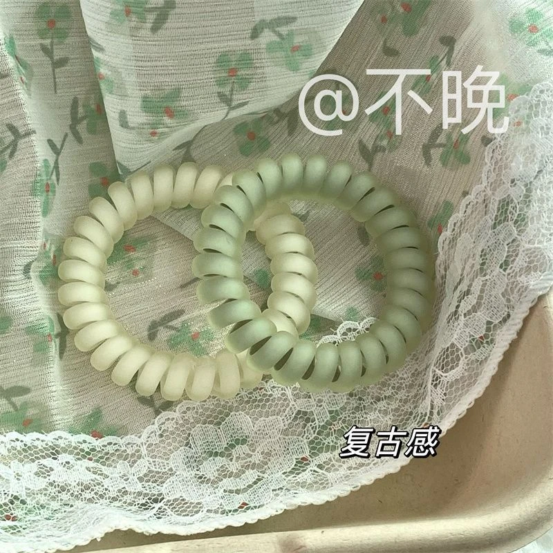 复古绿磨砂电话线发圈气质皮筋女头绳高弹力耐用无痕发绳发饰女