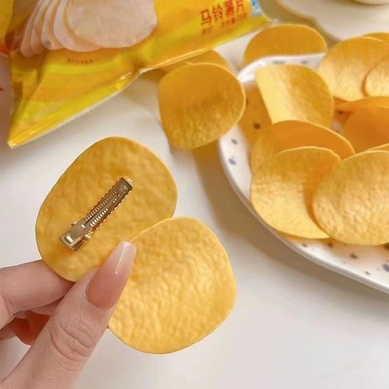 仿真薯片发夹ins零食卡通可爱少女鸭嘴创意学生搞怪发饰头饰