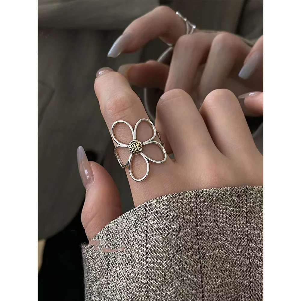 合金戒指 小众设计夸张雏菊花朵戒指女简约高级感开口时尚指环