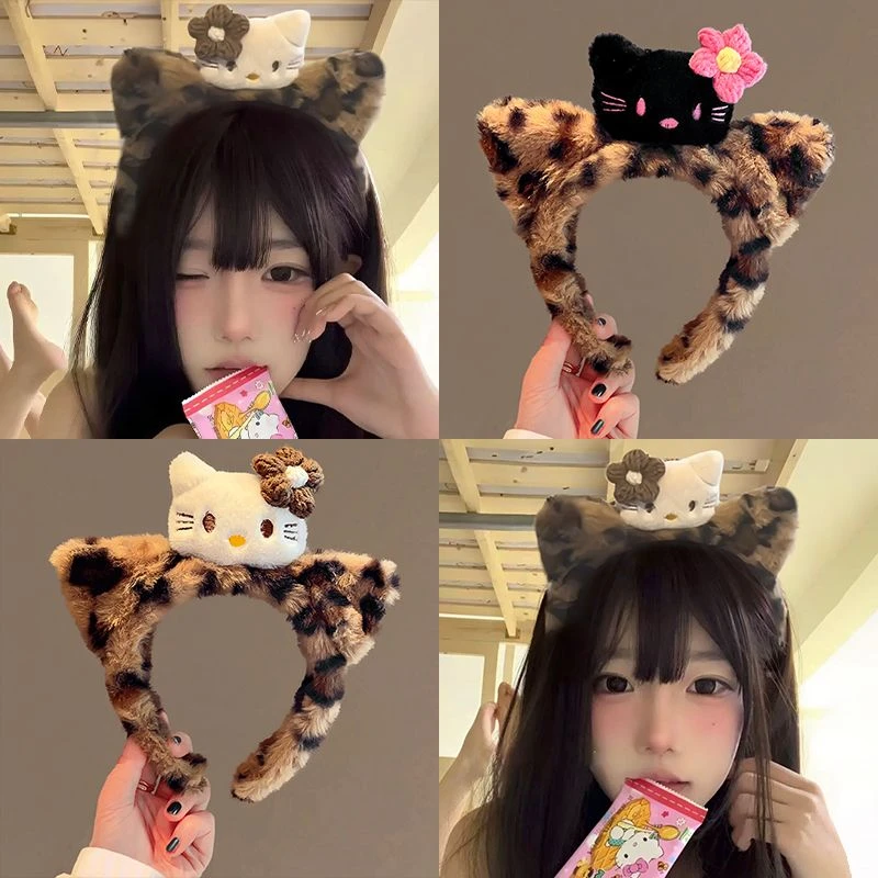 可爱猫咪酱百搭Kitty猫耳朵豹纹毛绒发箍女洗脸化妆头箍卡通发饰