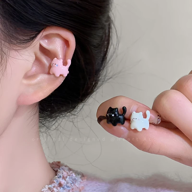 合金耳饰 可爱萌趣小猫咪无耳洞耳夹2024新款少女心简约耳骨夹