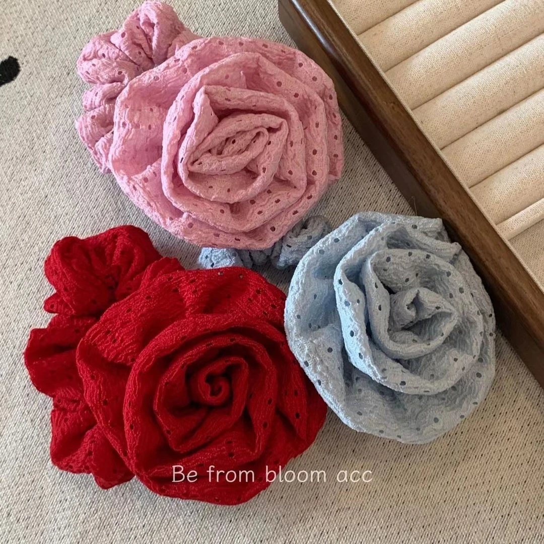 复古玫瑰花大肠圈法式复古头绳女ins网红发圈冷淡风皮筋头花头饰