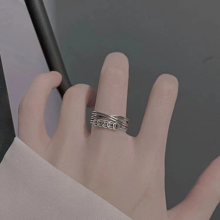 合金戒指 铜钱戒指女国潮小众复古钱多多食指戒新年招财转运指环