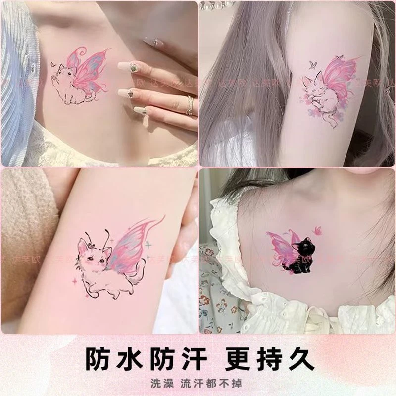 天使猫咪兔套装高颜值彩色纹身贴甜酷小众爆款学生美式潮流纯欲风