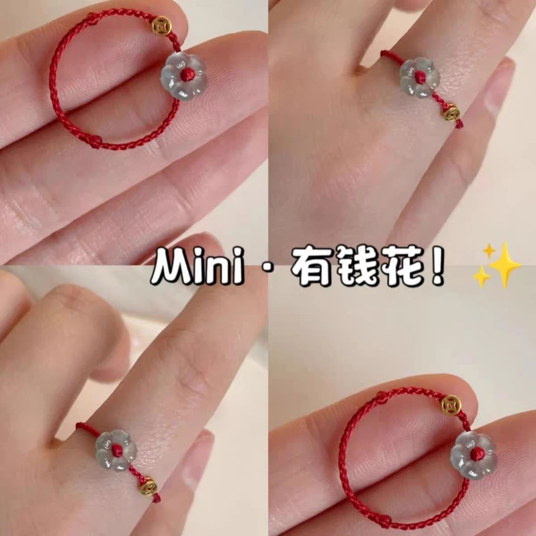 非金属布艺戒指 有钱花戒指女小众设计手工编织红绳钱币食指戒指