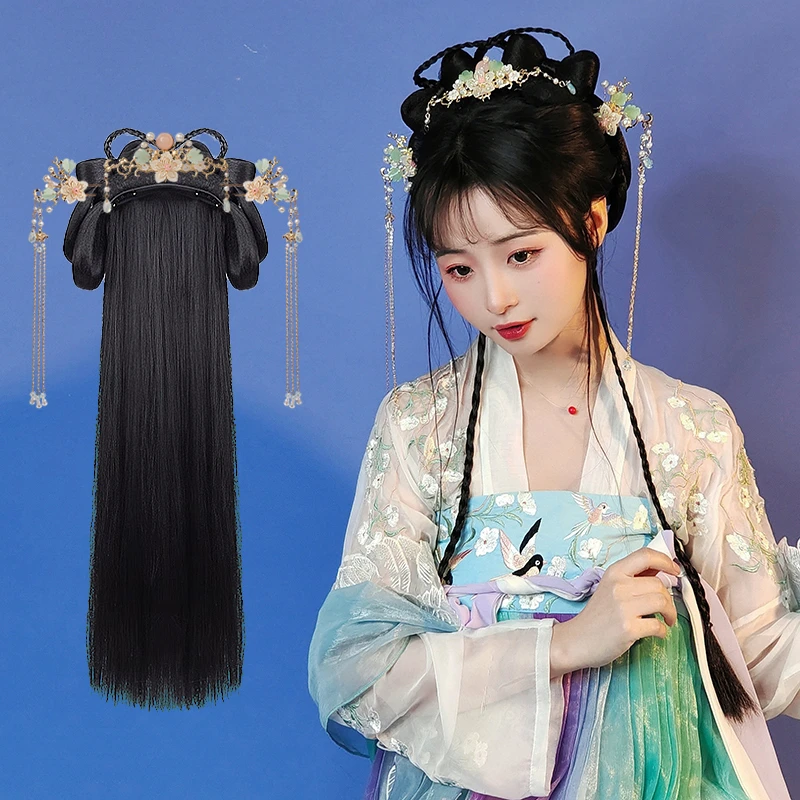汉服头饰古装假发一体式懒人发箍全套发饰古风发髻盘发造型垫发包