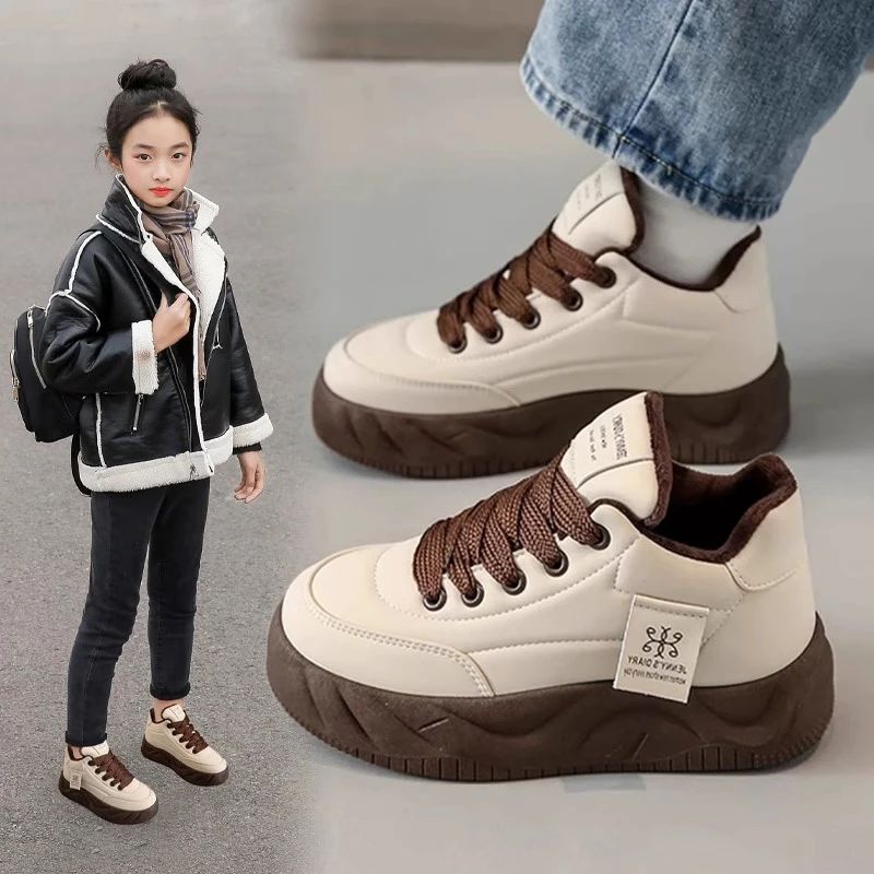 女童板鞋6-12岁秋冬2025新款儿童加绒运动鞋洋气二棉小白鞋男童鞋