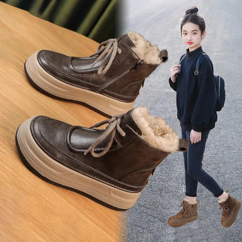 女童雪地靴6-12岁潮冬季新款男童鞋加绒加厚儿童大棉鞋百搭女童鞋