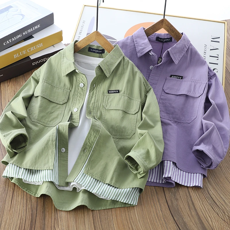 男童衬衣痞帅时髦男孩纯棉休闲上衣韩版2025新款儿童长袖衬衫春秋