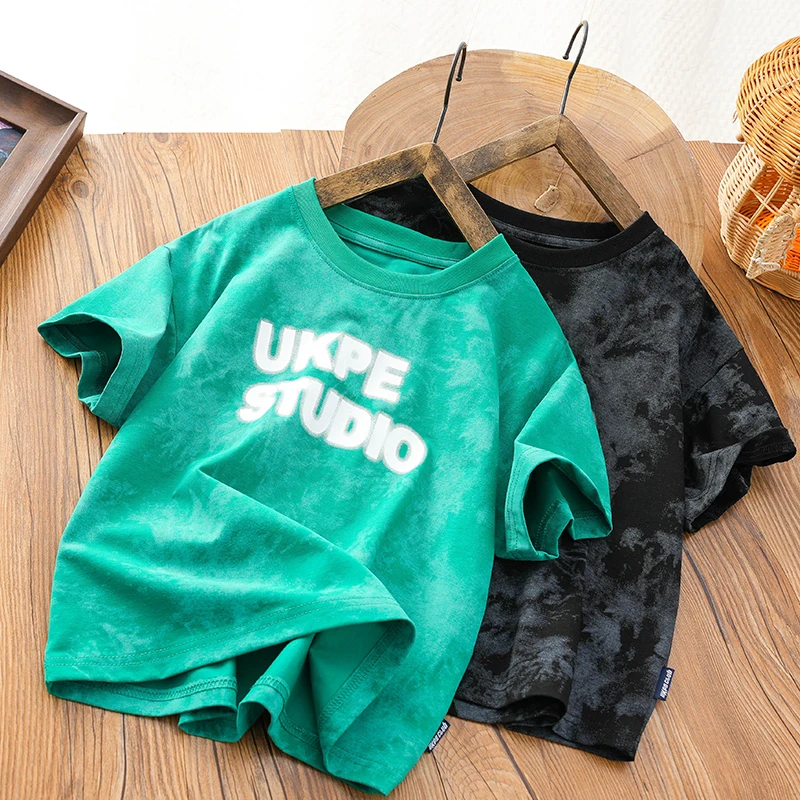 男童短袖T恤韩版中大童时髦扎染凉感上衣薄款透气儿童夏季体恤潮