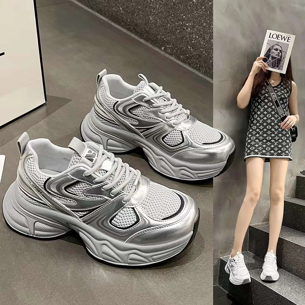 高品质老爹鞋女ins2024早秋厚底时尚百搭透气休闲运动鞋增高显瘦