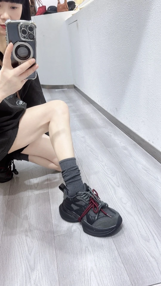 鞋子女2024新款爆款真皮网面厚底加绒百搭运动休闲鞋老爹鞋女ins