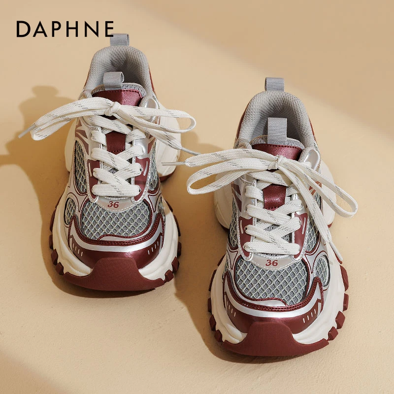 达芙妮红色老爹鞋女2025爆款秋冬高级感巴黎厚底百搭显脚小运动鞋