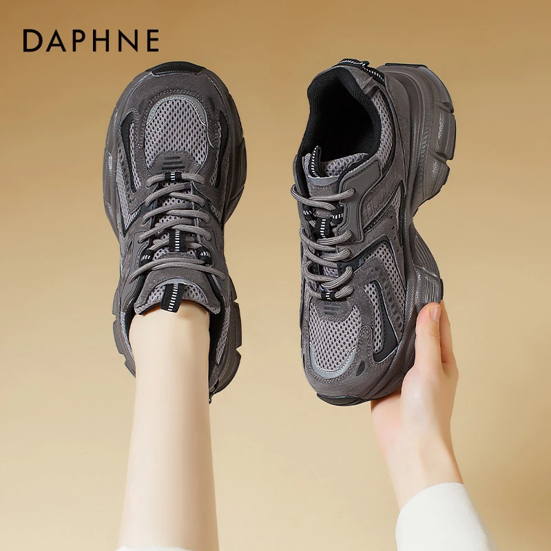达芙妮灰色老爹鞋女2025爆款夏季厚底百搭欧洲站显脚小休闲运动鞋
