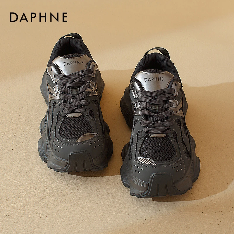 达芙妮灰色老爹鞋女2025爆款秋冬厚底复古显脚小休闲百搭运动鞋子