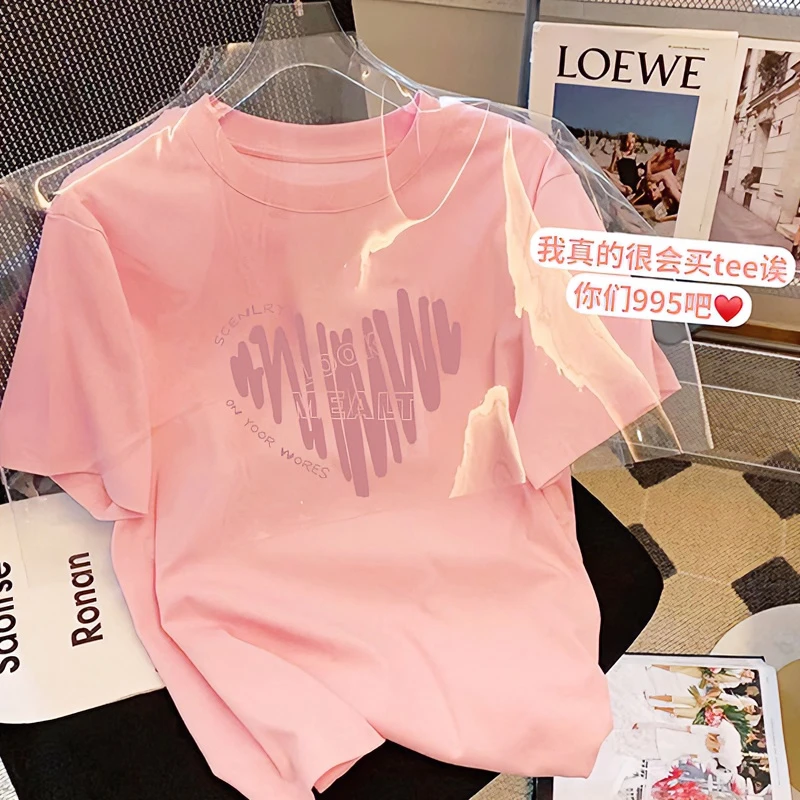 女士白色短袖t恤夏装女装2025年新款春夏季宽松纯棉打底大码上衣