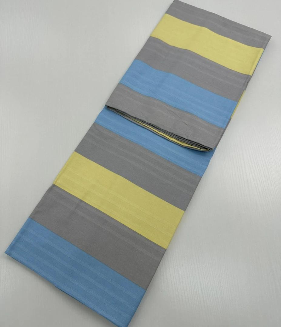 床单单人 尺寸1.5✖️2.4 灰黄蓝条 细砂 升级版 四季款