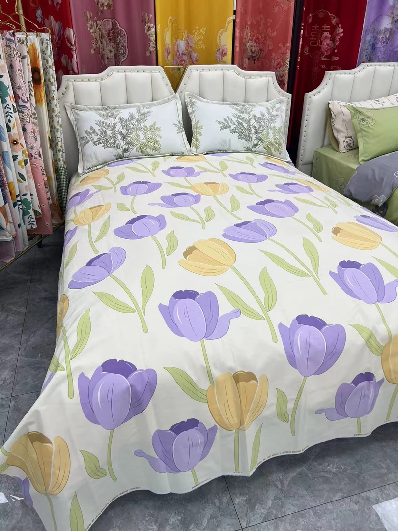 （紫色郁金香）双人炕单 尺寸3.3✖️2.45 ±5厘米加厚山东老粗布