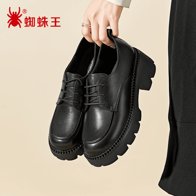 蜘蛛王女鞋2024春季新款正品真皮深口鞋女士休闲百搭乐福鞋760001
