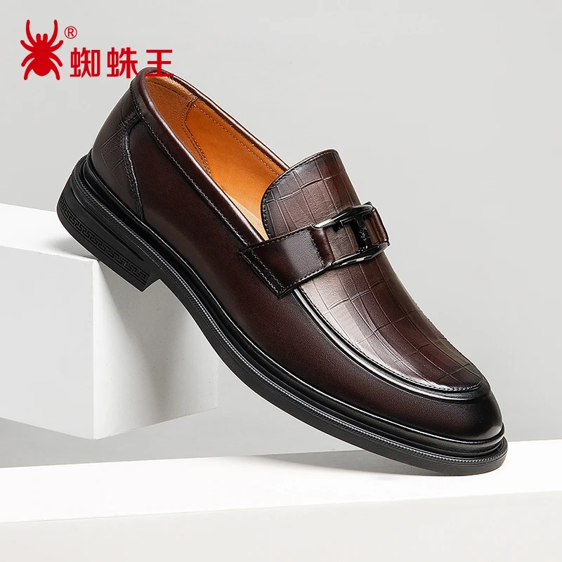 蜘蛛王男鞋乐福鞋男士氧吧呼吸春季新款时尚商务正装真皮鞋890200