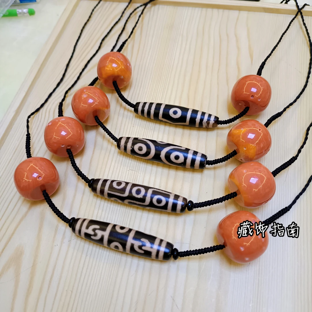 非金属亚克力项链 西藏藏式珊瑚色项链手工编织民族风藏族饰品配