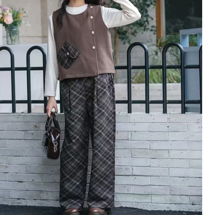 儿童加厚高腰秋季时尚外穿加绒百搭复古秋冬阔腿休闲裤