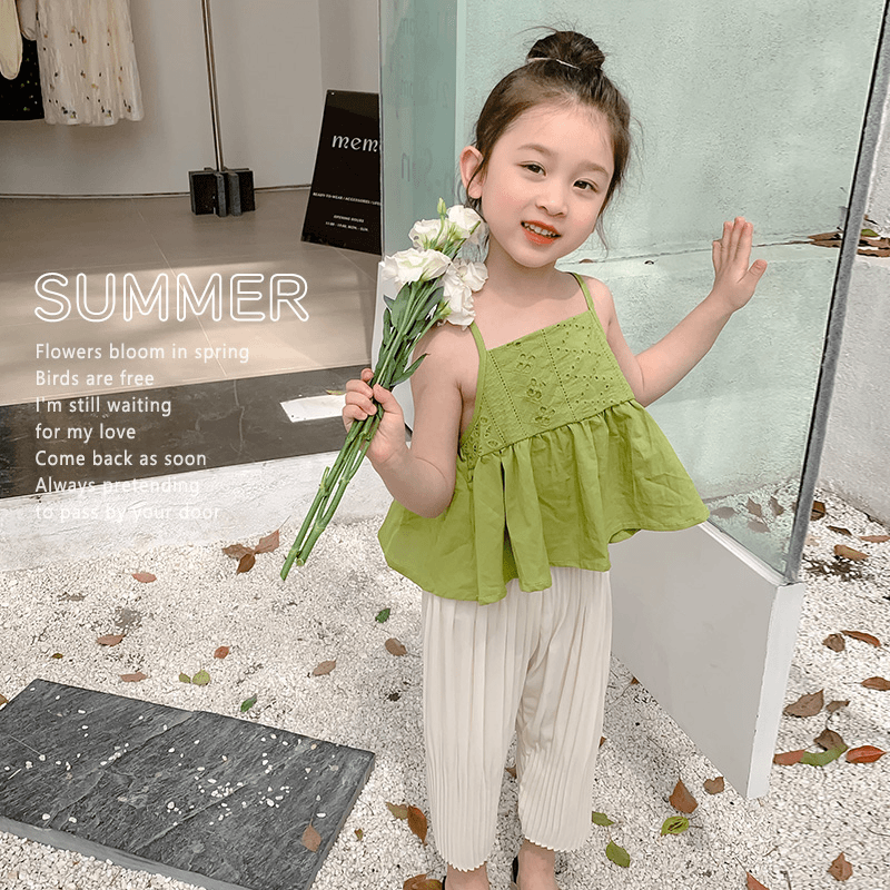 女宝吊带套装夏季中小童洋气宝宝网红吊带薄款两件套时尚女童套装