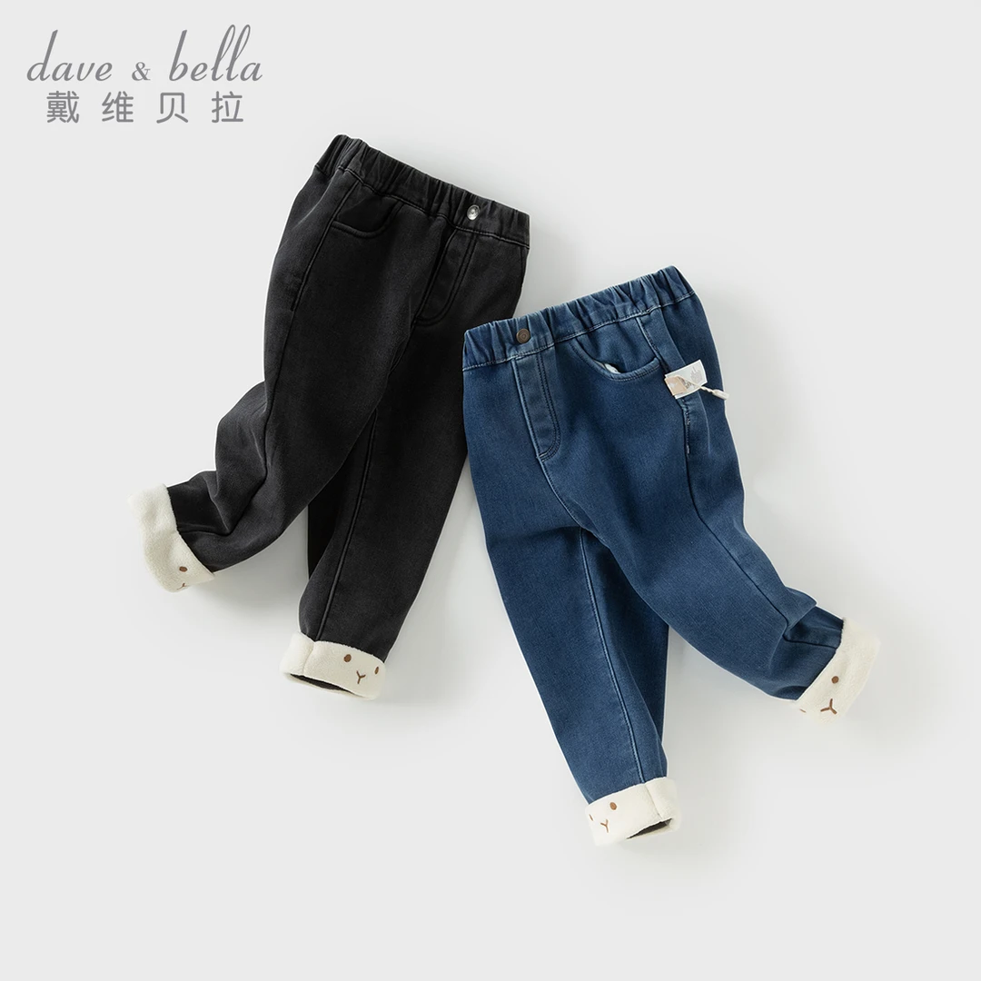 戴维贝拉儿童牛仔裤2024女童女宝宝新款冬装加绒裤子DB4243266
