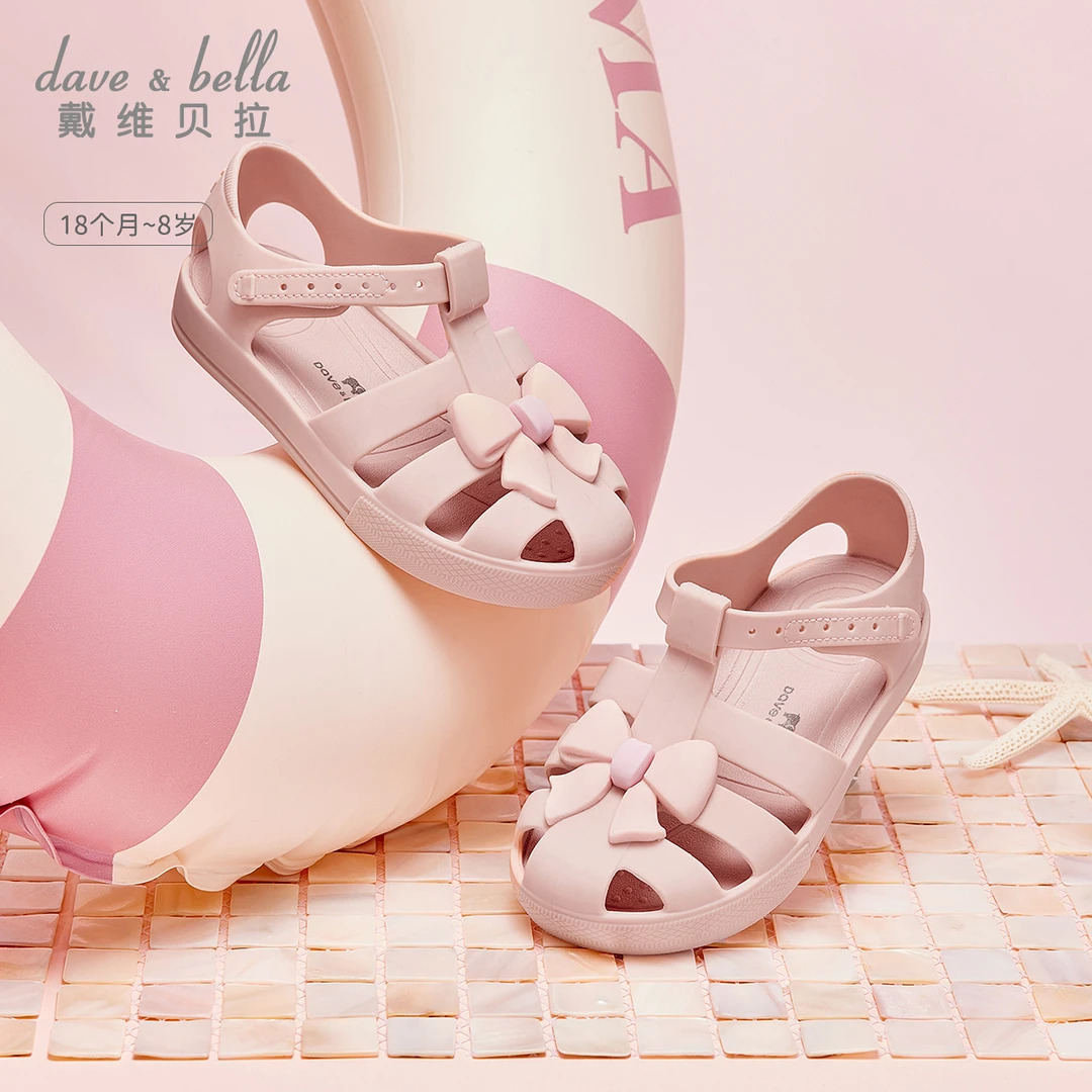 戴维贝拉女童包头凉鞋蝴蝶结2024夏季新款洋气公主鞋DB2240274