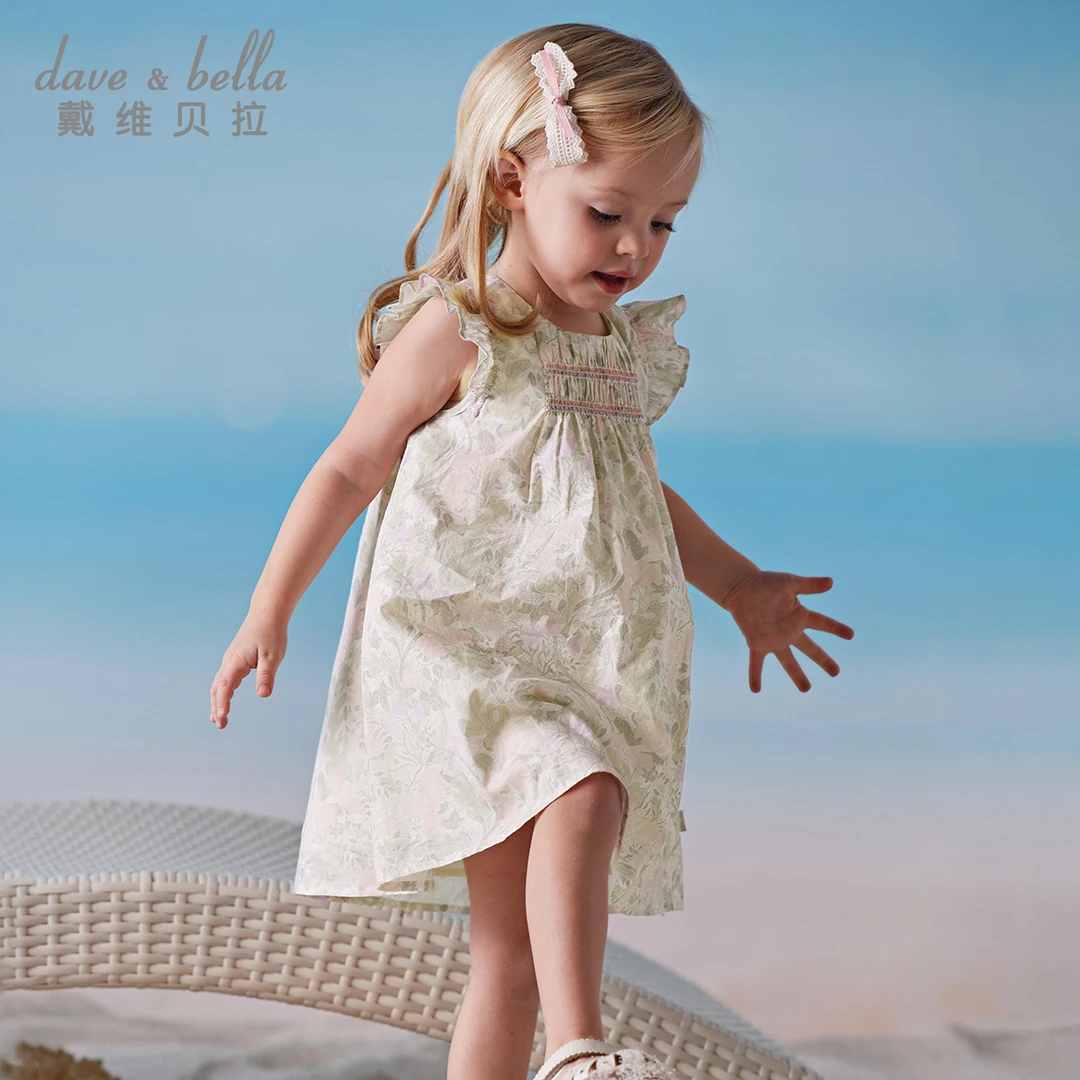 戴维贝拉儿童连衣裙夏装女童纯棉裙子女宝宝碎花公主裙DB2241081