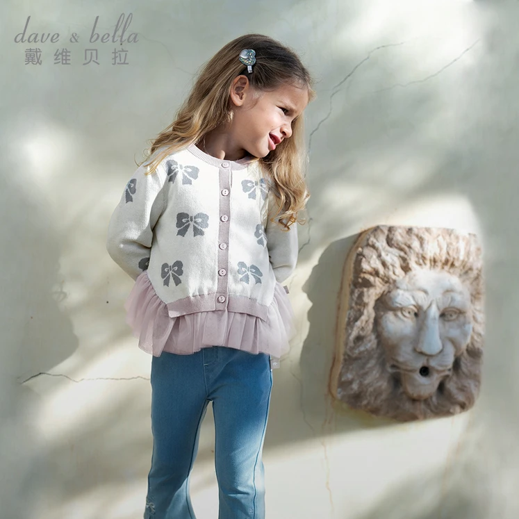 戴维贝拉女童毛衣开衫儿童网纱针织外套女宝宝春季童装DB1248416