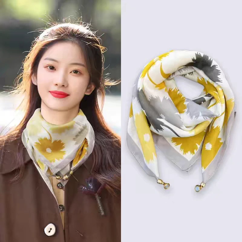 2024新款日系文艺风小方巾女春秋护颈围巾百搭韩国棉质丝巾小领巾