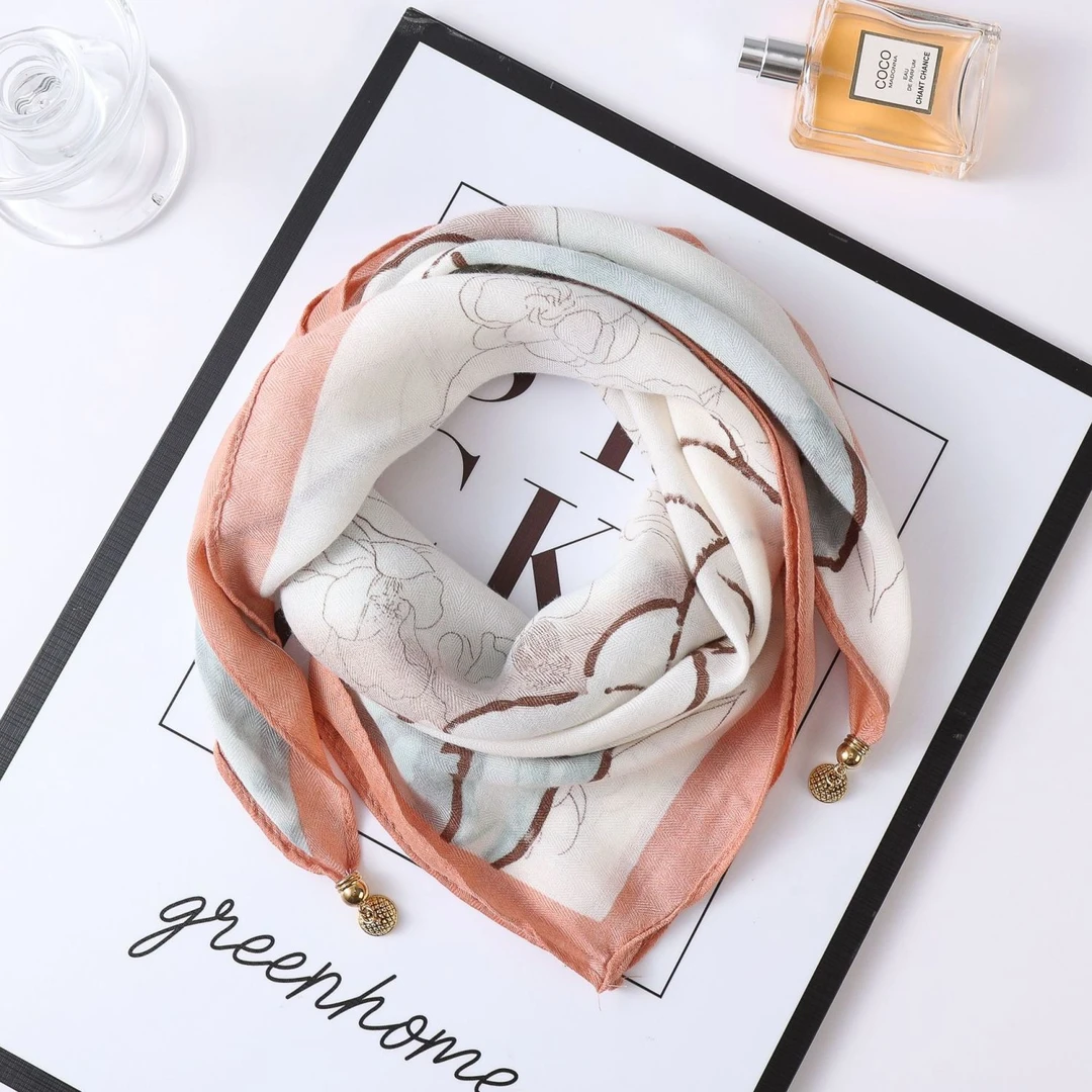 新款70方巾气质牡丹花春秋冬季护颈围巾围脖多功能围巾