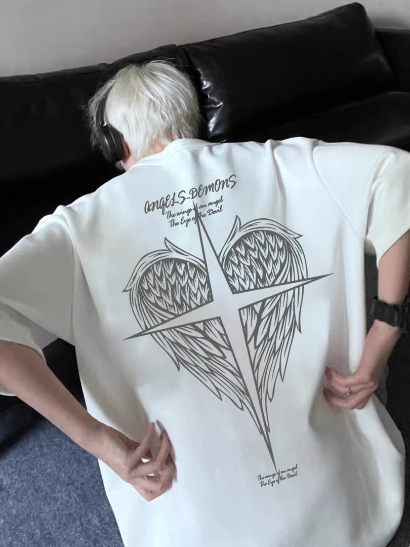 夏季新款纯棉短袖t恤男宽松男女美式休闲卡通国潮ins情侣半袖上衣